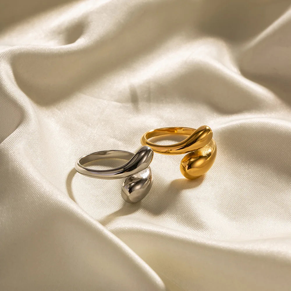 New Waterproof Stainless Steel 18K PVD Gold Plated Ring Geometric Adjustable Opening Simple Chunky Bulky Rings