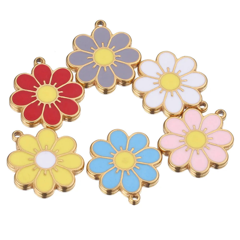 10pcs/bag Wholesale Jewelry Findings Gold Plated Stainless Steel Daisy Charm Girls Accessories Jewelry Daisy Flower Pendants