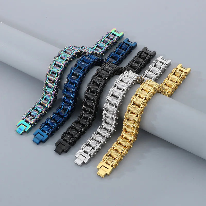 Trendy Men's Stylish Stainless Steel Geometric Chain Bracelet Personality Accessory for Bicycle Motorcycle Link Bracelets