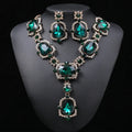 DUYIZHAO European and American Large Water Drop Oval Square Shape Crystal Necklace Earrings Jewelry Set for Wedding Engagement