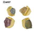 WT-R369 Amazing Gorgeous Raw Stone Quartz Cocktail Ring 18k Real Gold Plated Nontarnishable Aqua Energy Jewelry Stone Ring