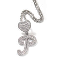 Customised Hiphop Baguette Heart Hook Brushed Cursive Name Letter Sports Necklace Zircon for Tennis Brass Gold Plated Rope Chain