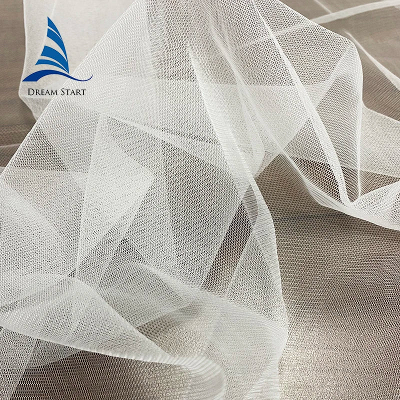 Fancy 63" White Stock Double Hexagon 100% Nylon Tulle Mesh Fabric Elastic Lightweight Wedding Dress Fabric for Girls
