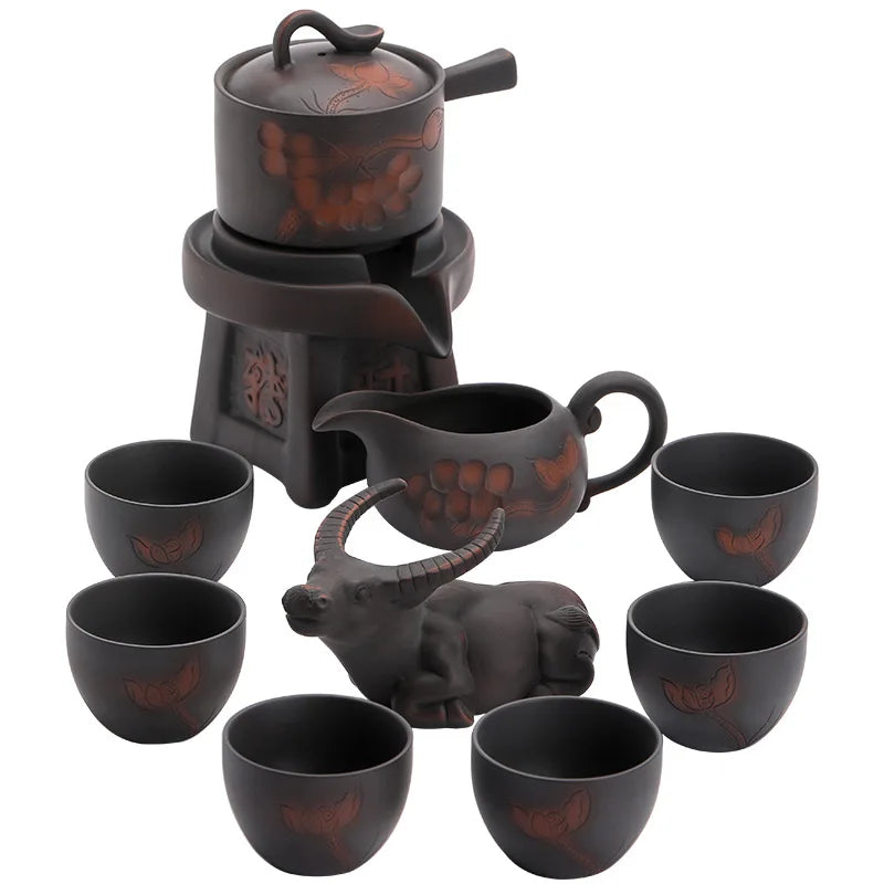 Jianshui Purple Pottery Automatic Tea Set Simple Retro Automatic Stonewashed Lazy Tea Maker Porcelain Kung Fu Tea Set
