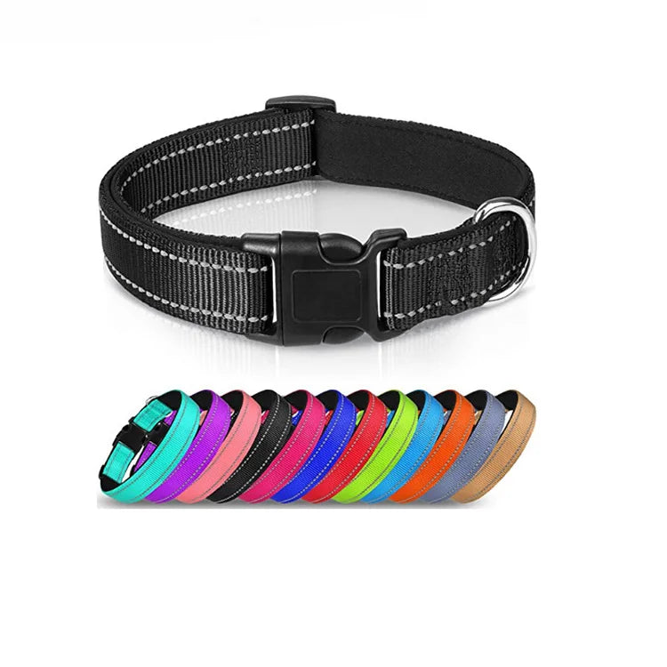 Top Selling DRH Brand Luxury 12 Colors Reflective Breathable Nylon Adjustable Dog Collar for Small/Medium/Large Dogs