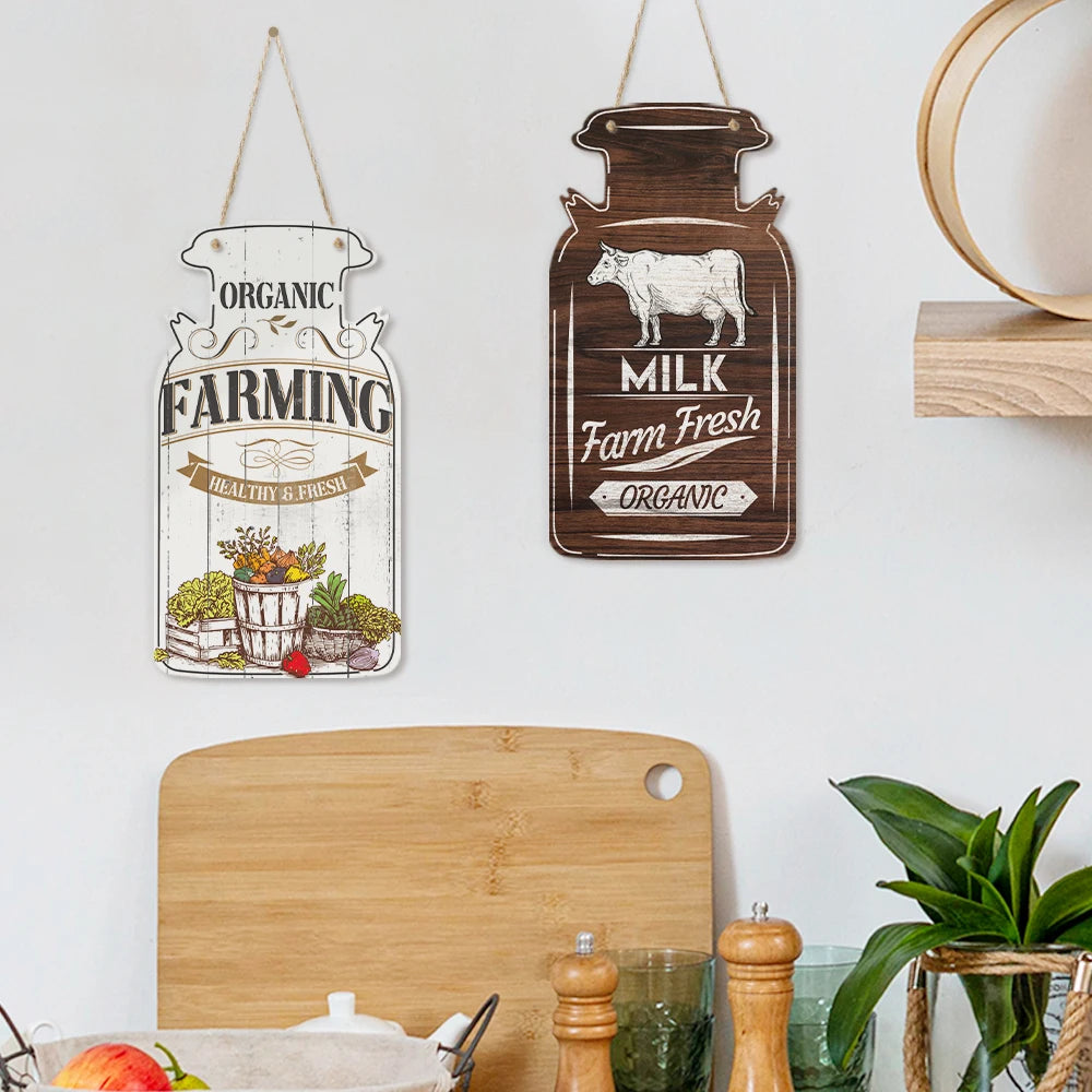 Putuo Decor Farm Wooden Decorative Home Sign Milk Jar Shape Cow Chicken Hanging Wall Home Farmhouse Wall Decor
