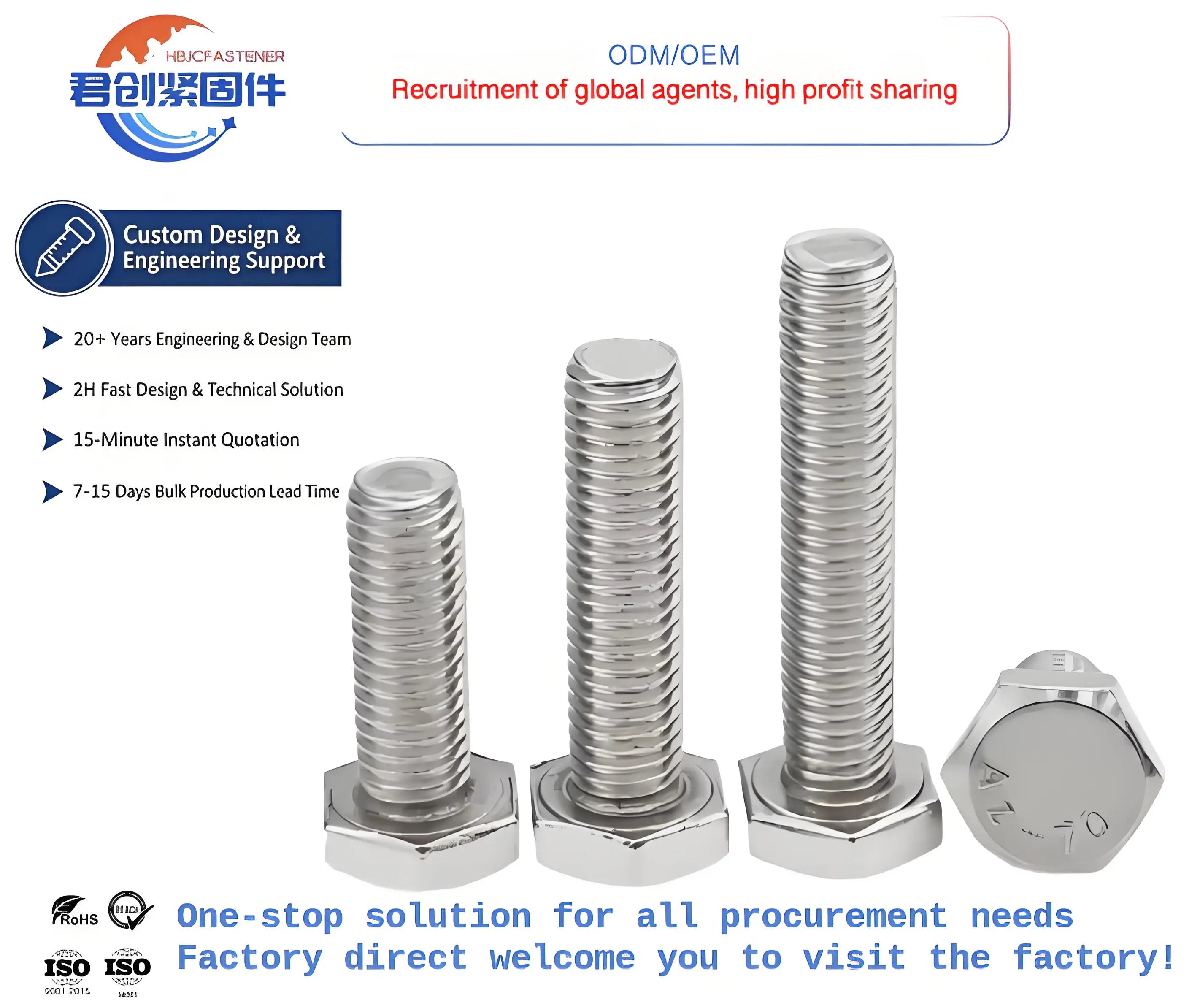 OEM ODM American Inch Fully Threaded Hexagon SS304 SS316 SS316L SS Bolt Screw Nut Din933 DIN931 High Strength Bolts