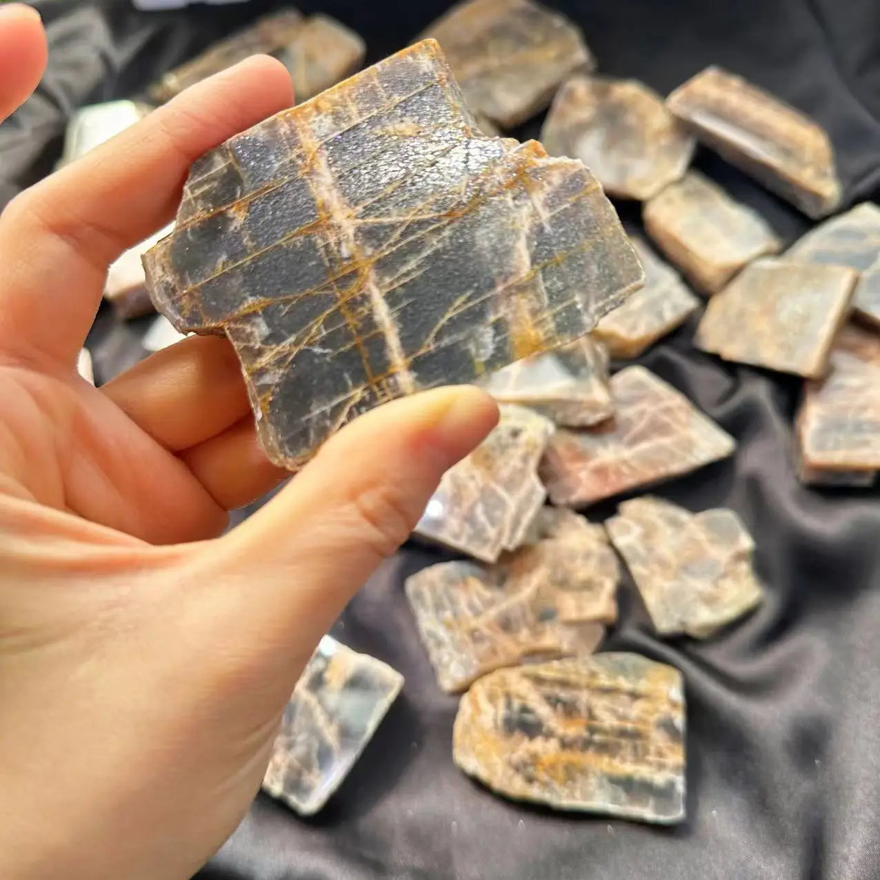 Wholesale High Quality Natural Crystal Slice Black Moonstone Slab for Healing.