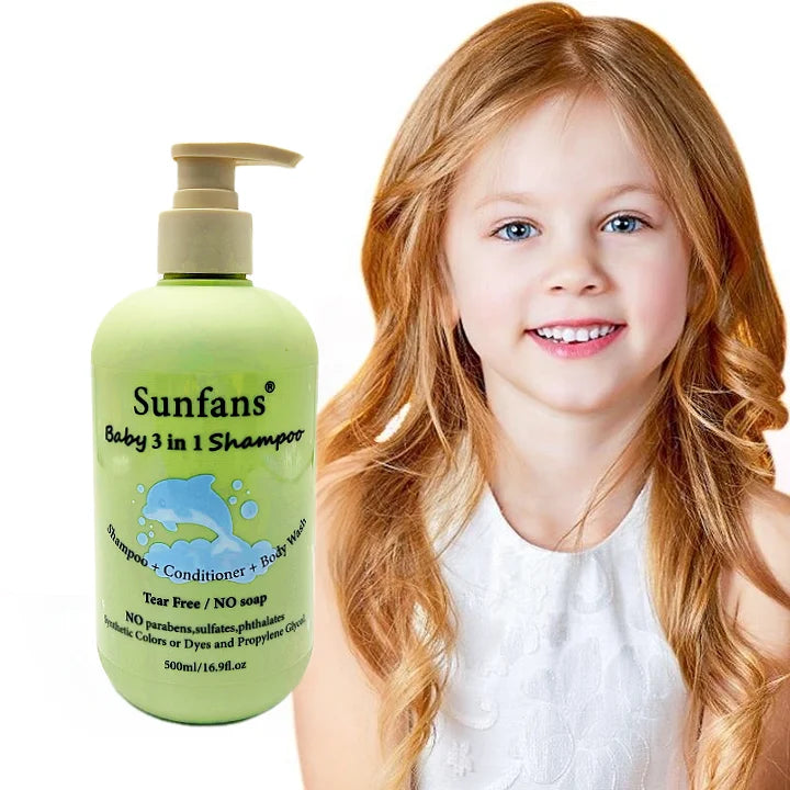 Natural Plant Essence Three-in-One Baby Gentle Care Wash 500ml Argan Oil Formula Anti-Frizz Shower Gel Tearless Shampoo-All One