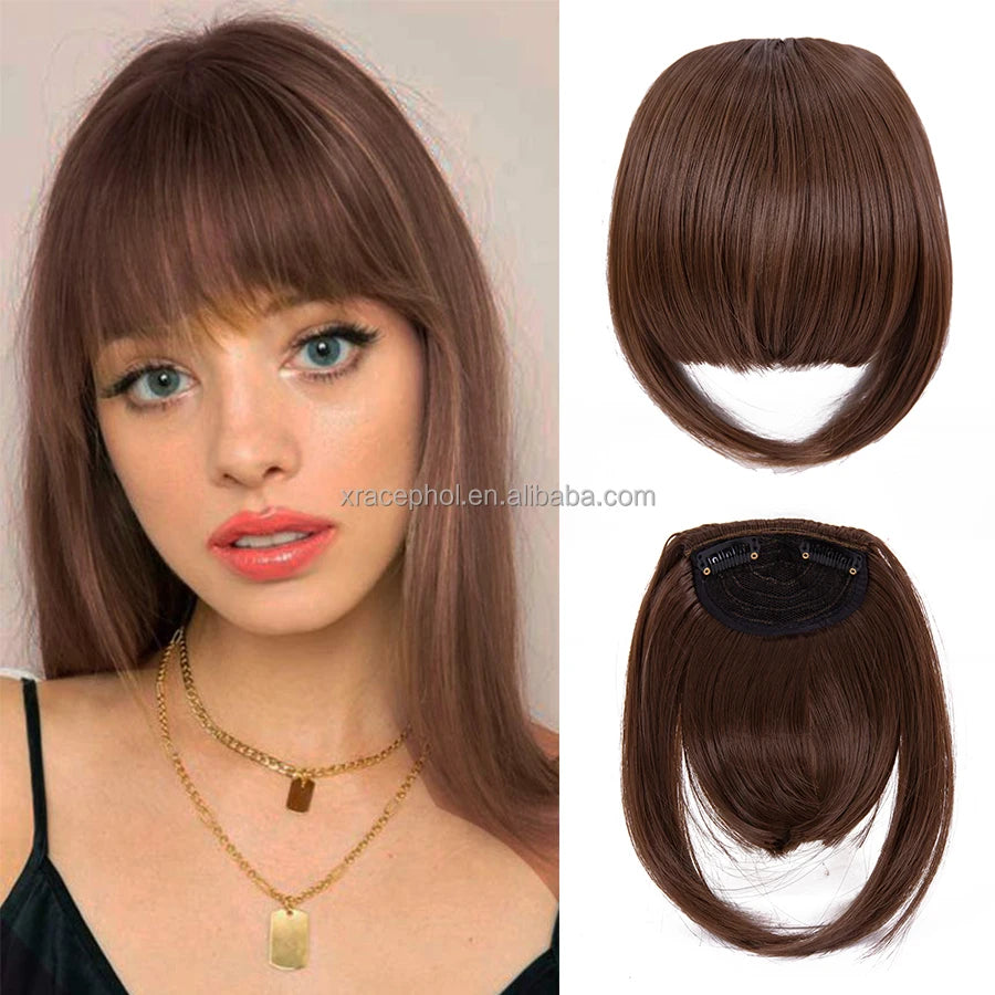 Wholesale Hair Bangs Hairpiece Natural Bang Wigs Synthetic 8 Inches Hair Extensions Clip in Hairpiece Fringe for Women
