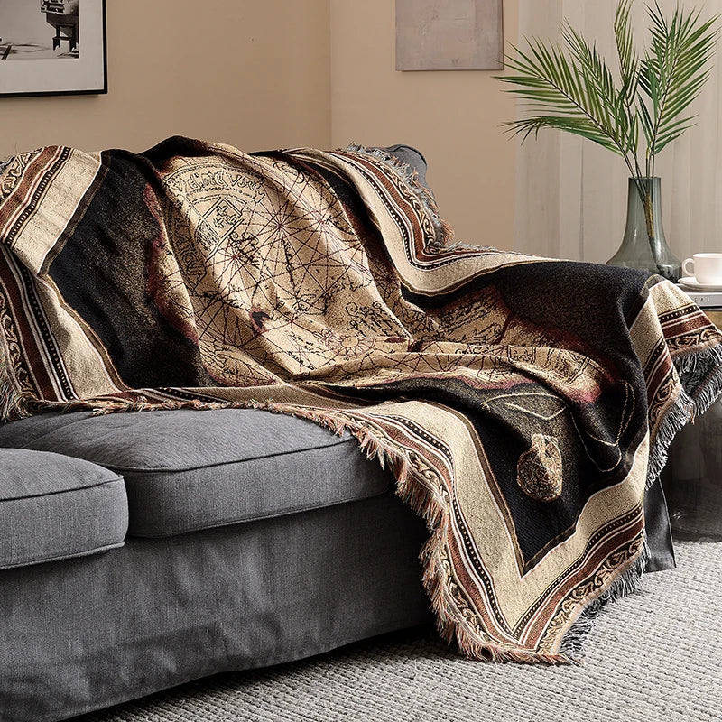 2022 Colorful Decorative Home Textile Woven Fringed Yellow  Woven Blanket Abstract