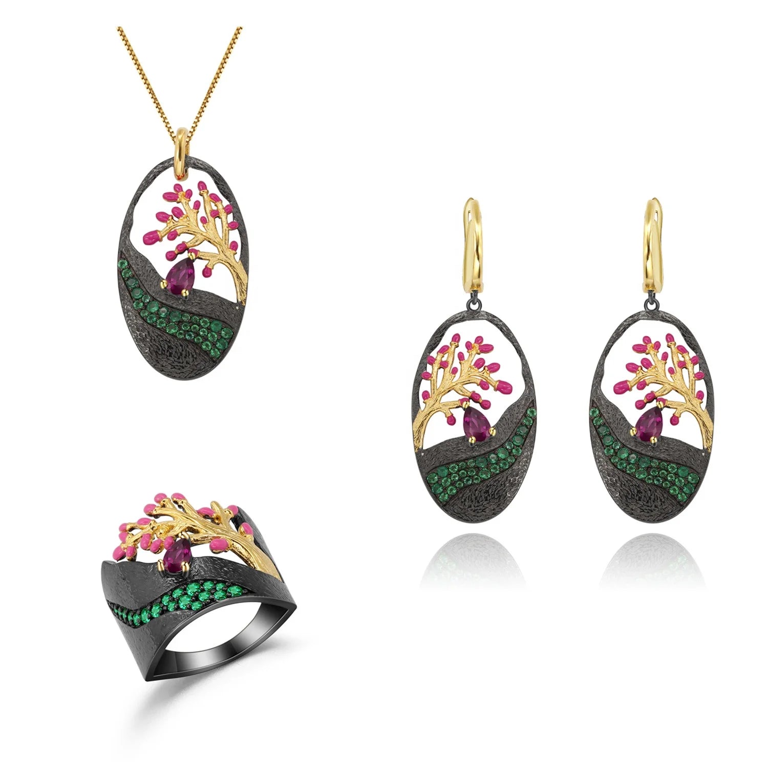 Abiding Natural Rhodolite Garnet Fine Jewelry Set Women New Design 925 Sterling Silver Costume Jewelry Sets