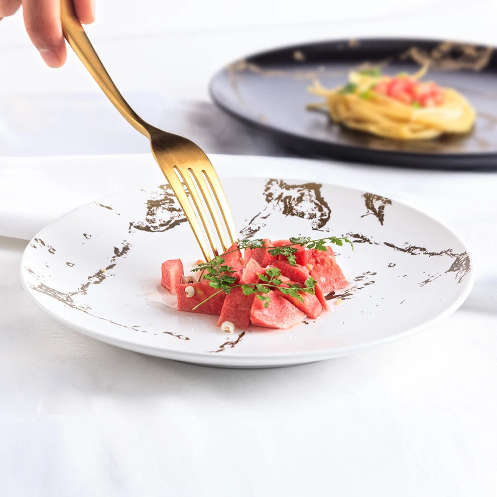Porcelain Matte White Luxury Custom Gold Marble Dinner Charger Plate