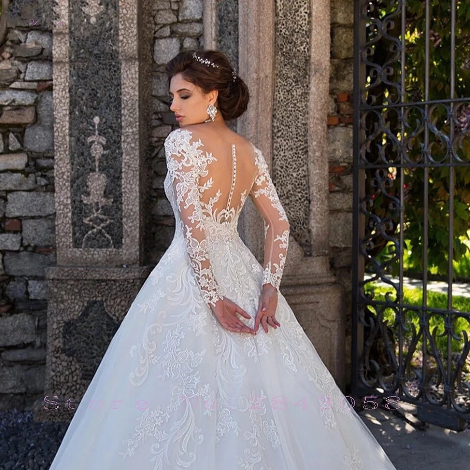 AL1384 2025 Wedding Princess Dress Girls Wedding Gown Long Sleeves for Adults Bachelor Graduation Gowns Crystal Ruffles