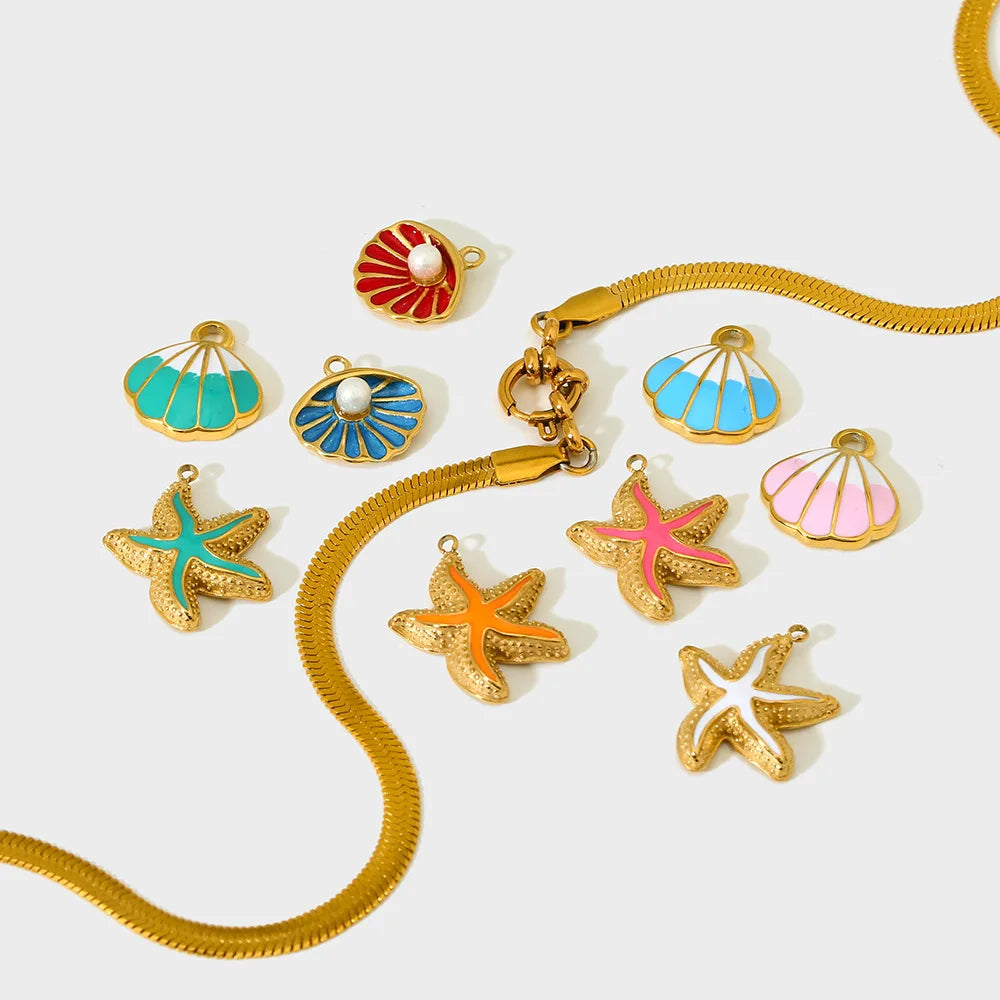 Wholesale Beach Jewelry Stainless Steel 18k Gold Plated Colored Enamel DIY Pendant Clavicle Chain Necklace for Women Gift
