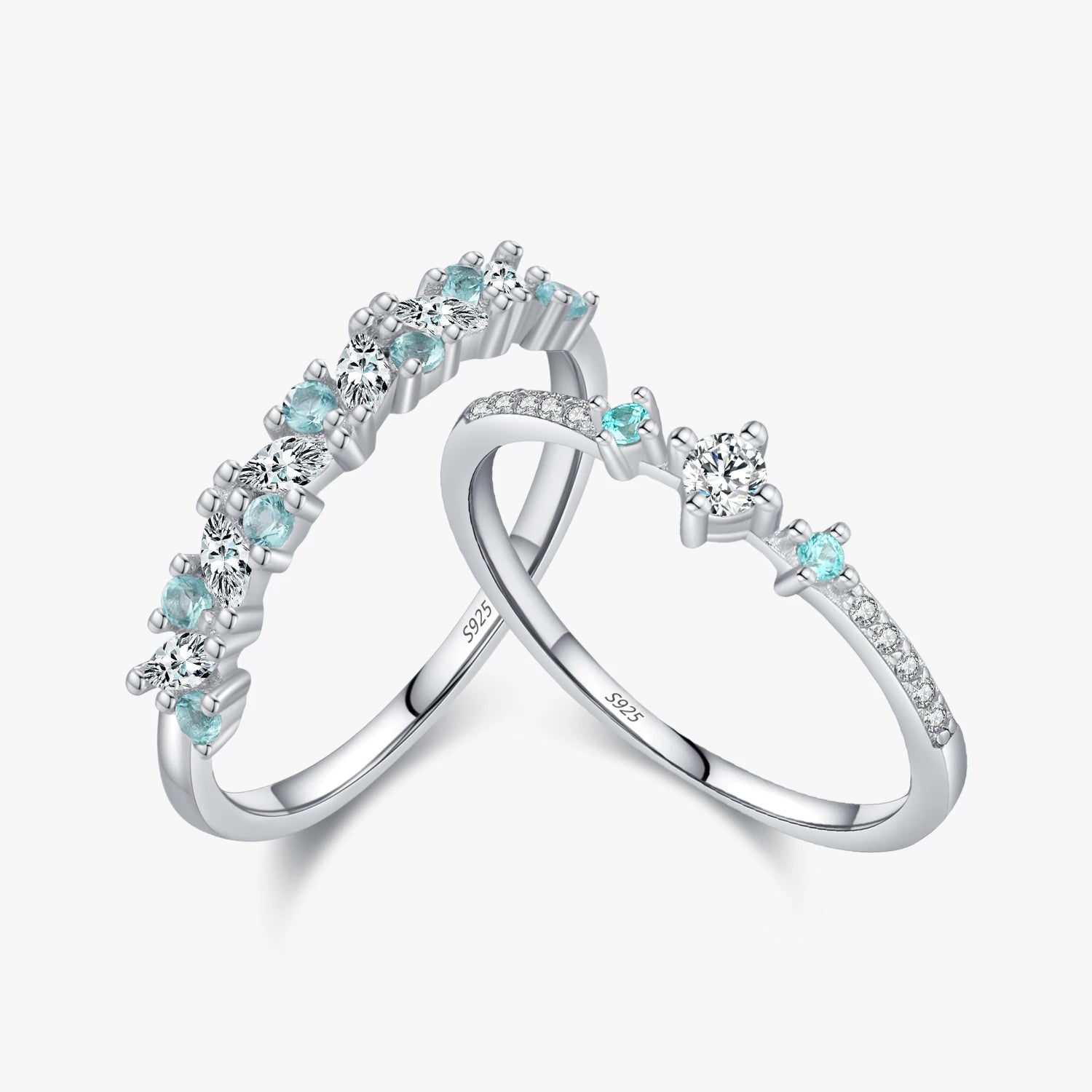 925 Sterling Silver Exquisite Eternity Band Paraiba Color CZ Ring Mint Green Stackable Rings for Women Fine Jewelry