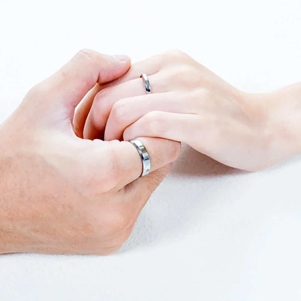 Stainless Steel Single Stone Paved Pairs Wedding Jewelry Custom Width Beveled Edge Couple Ring