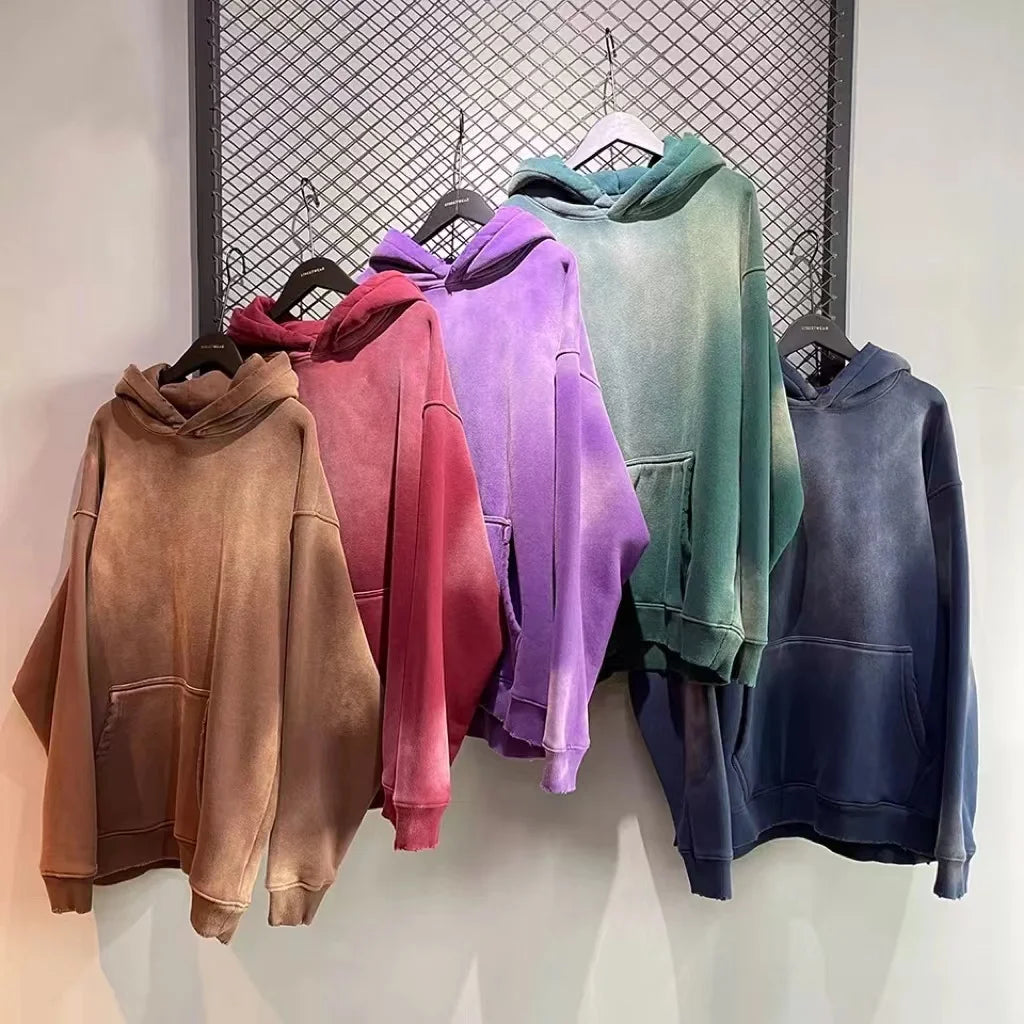 380g 100% Cotton Light Fleece Acid Washed Hoodie High Street Series Washing Sweatshirt Vintage Hoodie