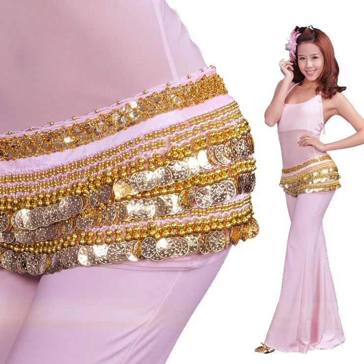 Gold Coins Belly Dance Hip Skirt Scarf Belt Women Dancing Wear