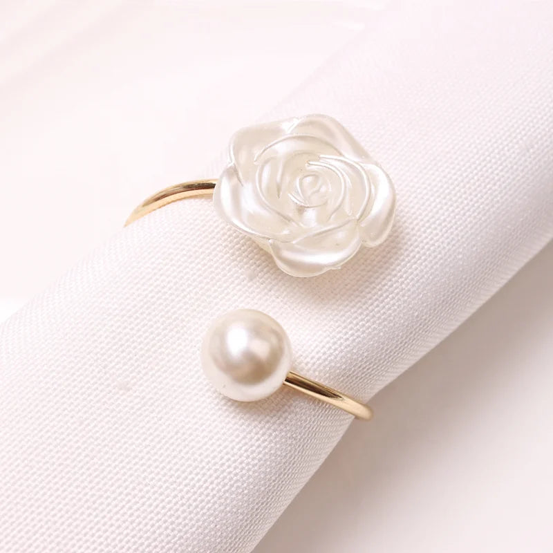 Beautiful Pearl 3D Rose Table Napkin Holder Elegant Napkin Rings