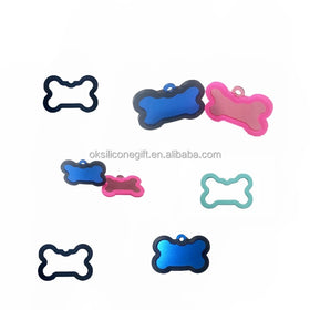 Oksilicone Custom Bone Shape Silicone ID Name Tag Cover Hot Sale Personalized Pet Tag Sleeve for Dogs Silencers Animal Pattern