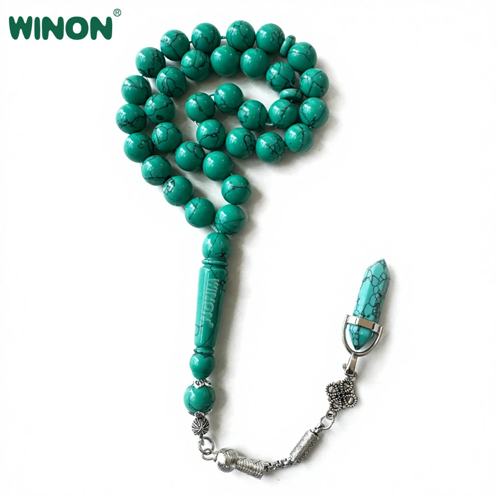10mm Gold Plated Blue Turquoise Islamic Religious Rosary Arab Accessories 33 Prayer Beads Ramadan Muslim Tasbih