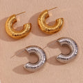 Trendy Gold-Plated Stainless Steel Hammered Hoop Earrings Hollow out Statement for Weddings Parties Gifts Engagements