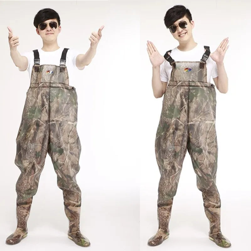 Camouflage Chest Waders Lightweight Cleated Nylon and PVC Fishing Bootfoot for Adult MegaBDM