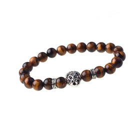 Vintage 8mm Hot Sale Natural Stone Tiger Eye Crystal Beaded Bracelet Lion Head Elastic Bracelet for Men Women Jewelry Party Gift