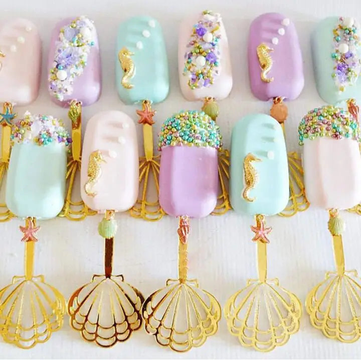 HY Ice Cream Stick Acrylic Cake Topper Gold Wedding Shell Mermaid Tail Cupcake Topper for Birthday Party Cake Decorations