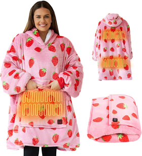 Factory Soft Warm Comfortable Sherpa Giant Heated Hoodie Blanket Wearable Outdoor Adult Heating Flame Retardant 100% Polyester