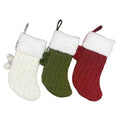16 Inch Large Rustic Cable Knit Christmas Stockings Burgundy/Ivory White/Green Eco-Friendly Soft Breathable Pom Pom Plush Faux