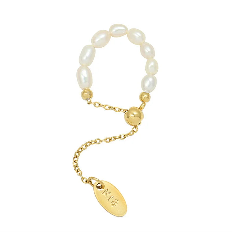 INS Stainless Steel 18K Gold Plated Adjustable Pull Buckle Irregular Shaped Freshwater Pearl Finger Ring Titanium Steel Jewelry
