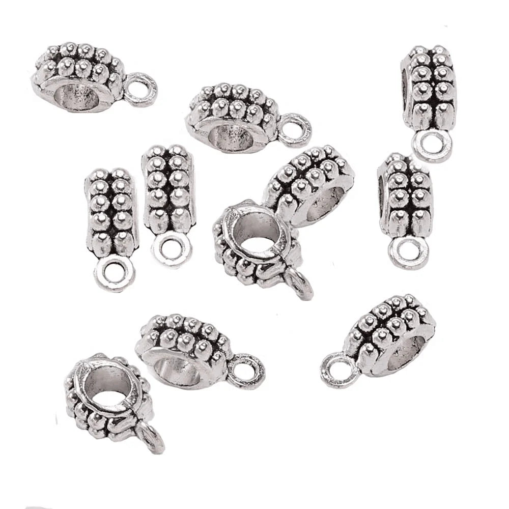 100Pcs/Lot Antique Silver Clasps Connector Charms Bail Beads Spacer Round Metal Pendant Bracelet Diy Jewelry Making Accessories