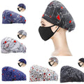 Adjustable Printed Cotton Casual Nurse Scrub Hats with Button and Sweatband Bouffant Design for Women and Men