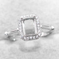 Sterling Silver 5*7mm Semi Mount Ring Square Shape Empty Frame Blank Claws Setting S925 Base Without Center Stone for Inlay DIY