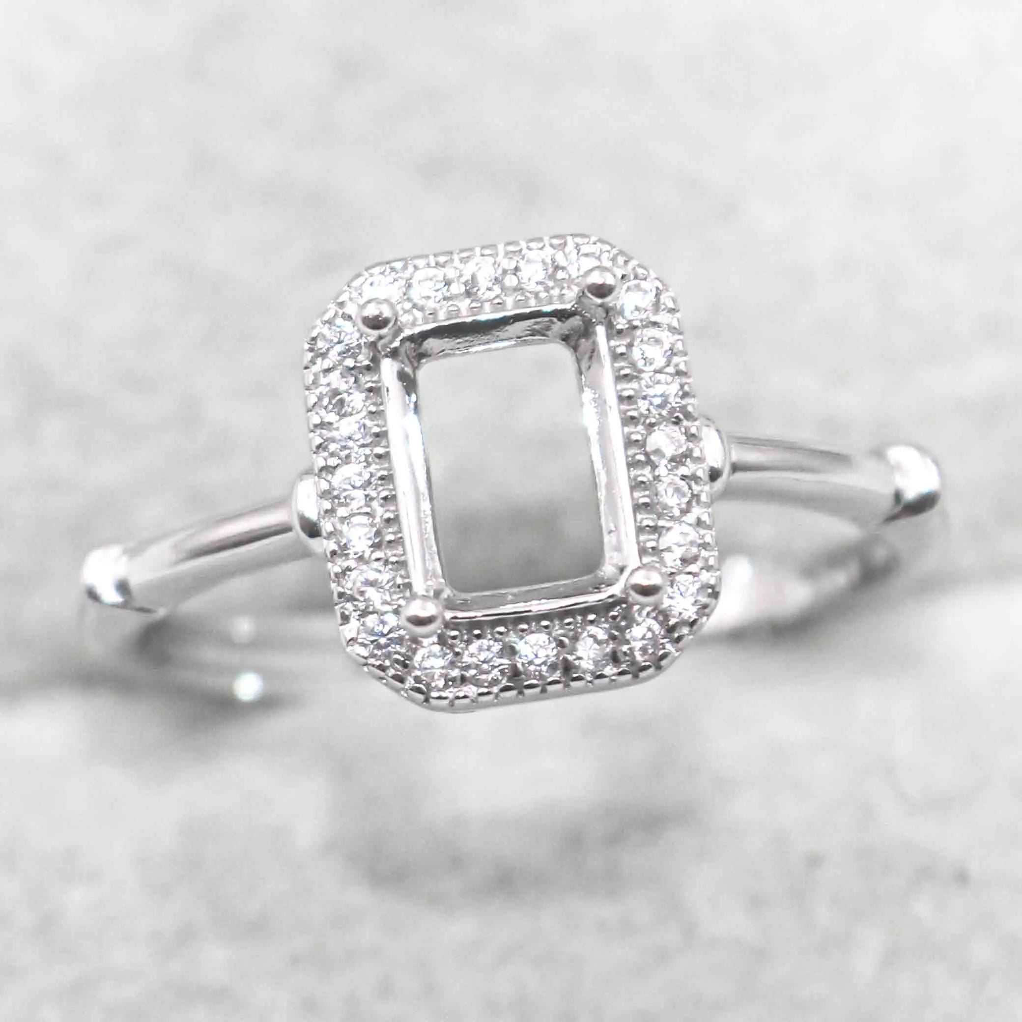 Sterling Silver 5*7mm Semi Mount Ring Square Shape Empty Frame Blank Claws Setting S925 Base Without Center Stone for Inlay DIY
