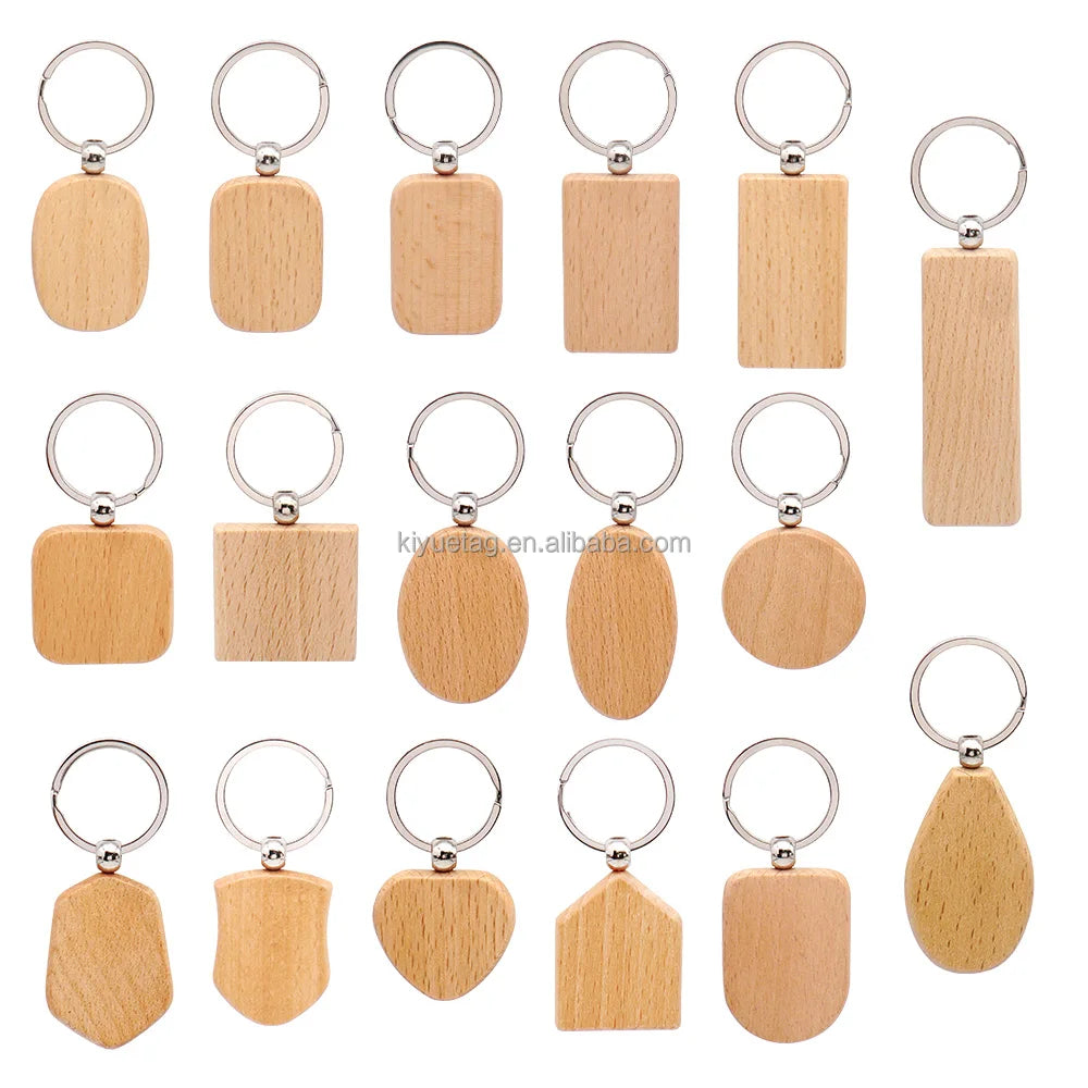 Customizable DIY Blank Round Wood Disc Keychain Laser Engraved Metal Keyring Wooden Gift for Keychain