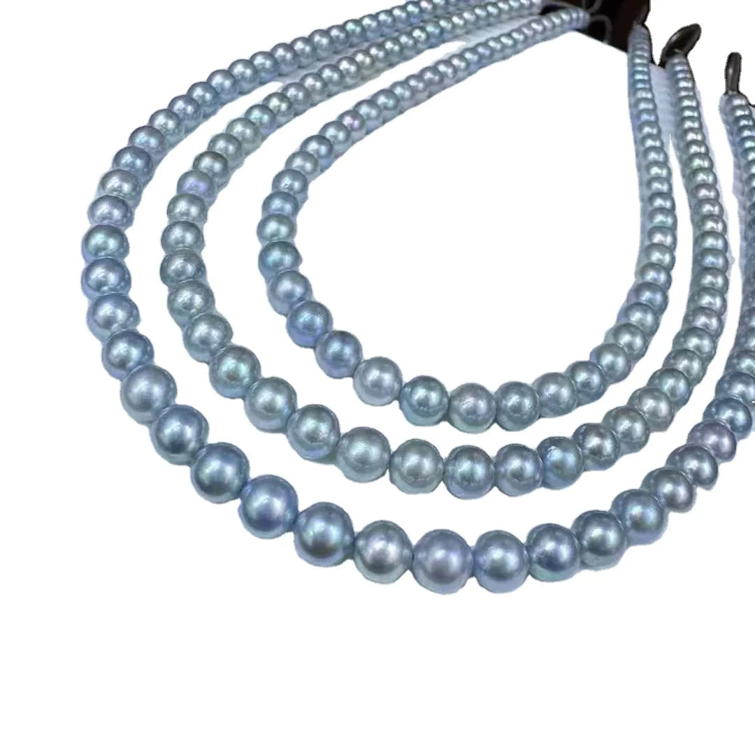6-7mm Natural Cultured Grey Freshwater Pearl Necklace Round-Shaped Strand Chain for Weddings Engagements Unisex DIY Jewelry