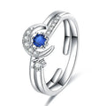 Trendy Stacked Moon Star Inlay Cubic Zirconia Adjustable Ring Set