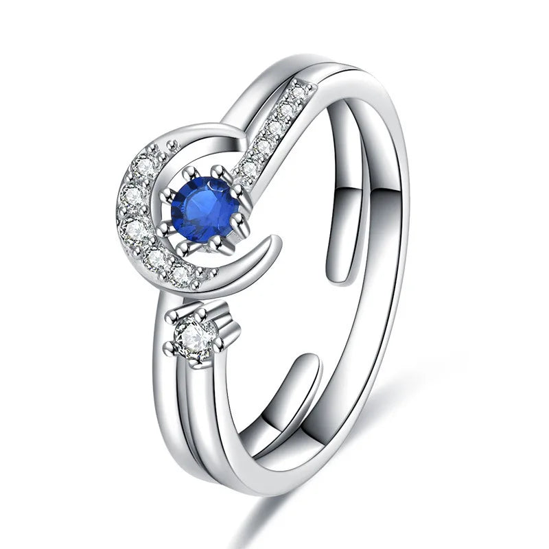 Trendy Stacked Moon Star Inlay Cubic Zirconia Adjustable Ring Set