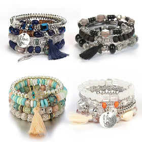 Fashion Brand Jewelry Designer Unisex Beaded Bracelet Stone Handmade Boho Tassels Heart Rope Braceletset