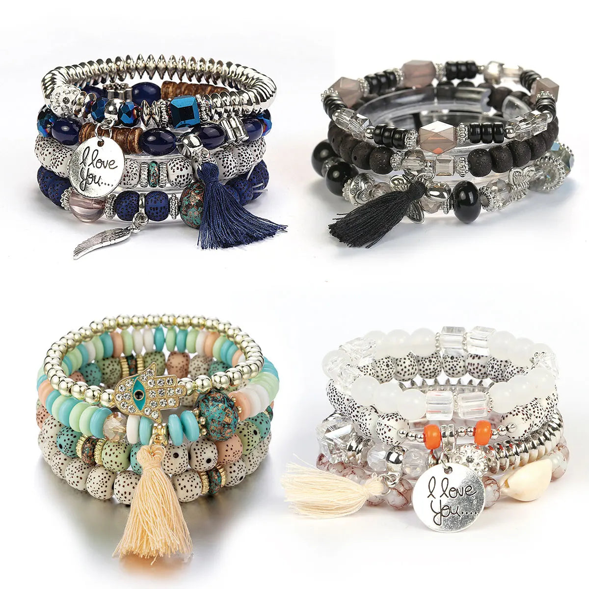 Fashion Brand Jewelry Designer Unisex Beaded Bracelet Stone Handmade Boho Tassels Heart Rope Braceletset