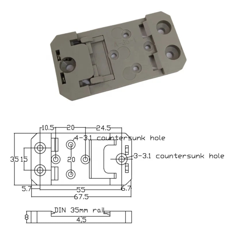 Grey Plastic Exchange Board Snap Pcb Guide Rail Bracket Power Switch Din Rail Clip Hook Fastener 35mm Width 4-Hole Spacing