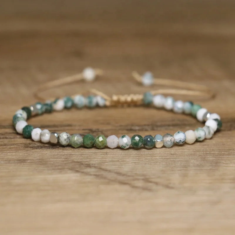 Minimalist Stone Bracelet for Women Girls Natural Gemstone Tree Agate Handmade Adjustable Yoga Healing Bracelet