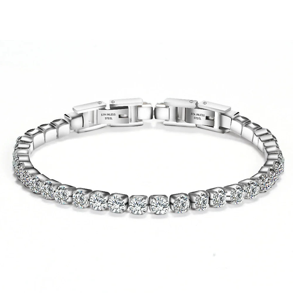 Adjustable Stainless Steel Double Buckle 3MM Zircon Inlaid Bracelet Simple Tennis Chain Personality Fashion Bracelet