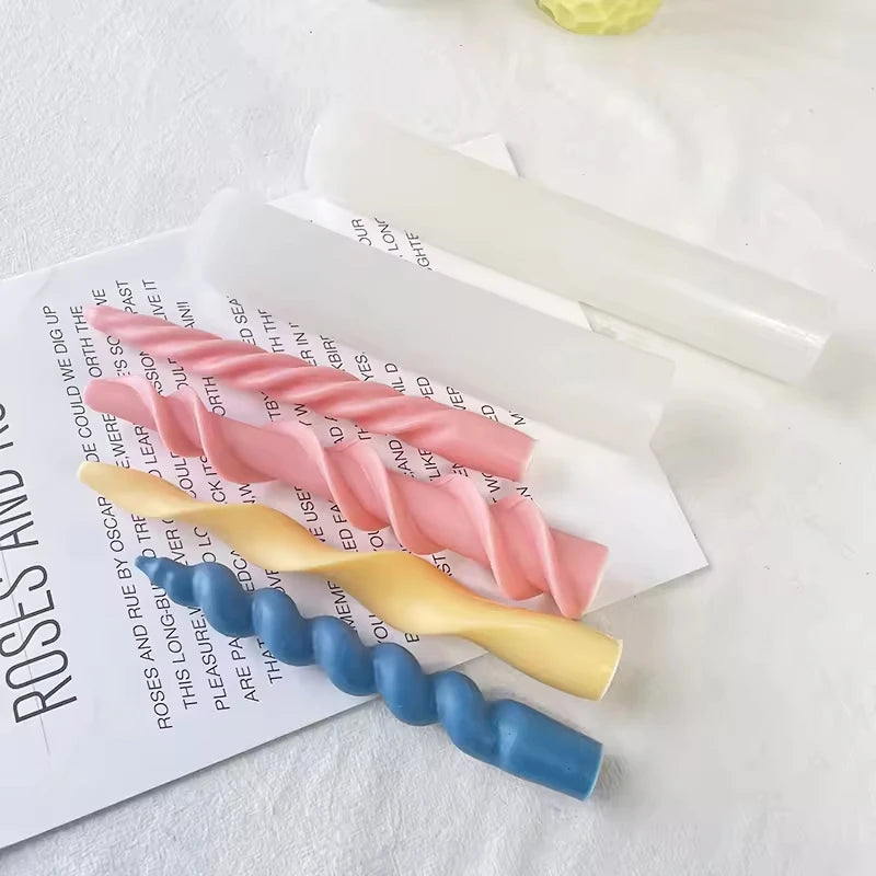 J1168 DIY Gift Home Decor Geometry Aromatherapy Wax Making Mould Twisted Spiral Long Silicone Candle Mold