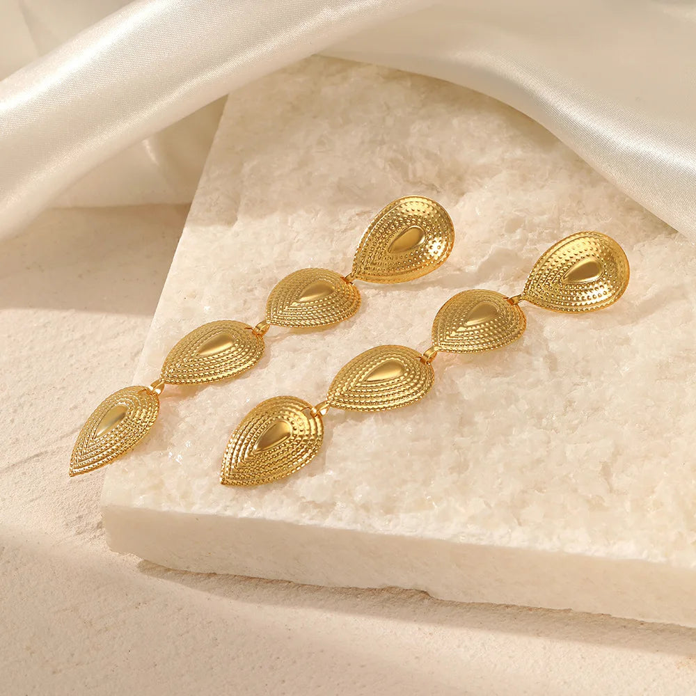 INS Stainless Steel 18k Gold Plated Earrings Waterproof Elegant Mini Water Drop  Pendant Stud Earrings for Women