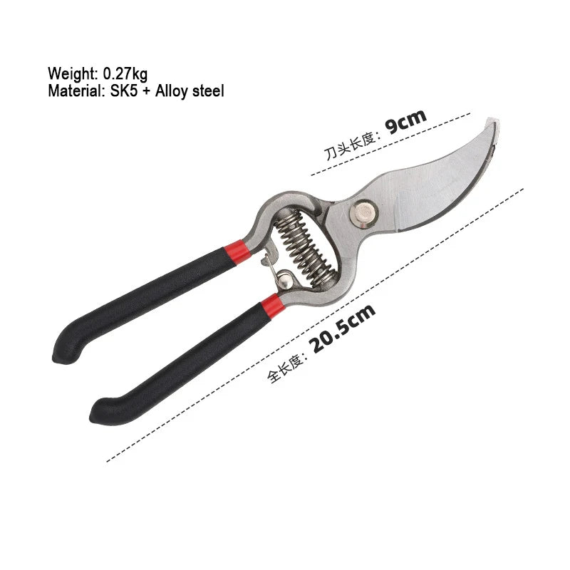 Industrial & DIY Grade SK5 Manganese Steel Pruning Shears PTFE Coated Garden Scissors with Plastic & Rubber Handles Bypass Tool