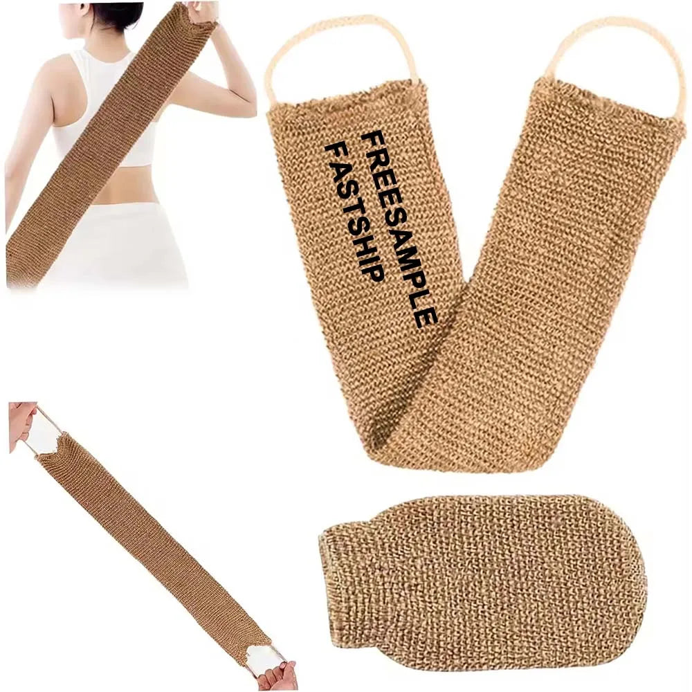 Custom Logo Eco Friendly Natural Jute Bath Back Scrubber with Handles Back and Body Cleaner Scrubber Brush for Men Women